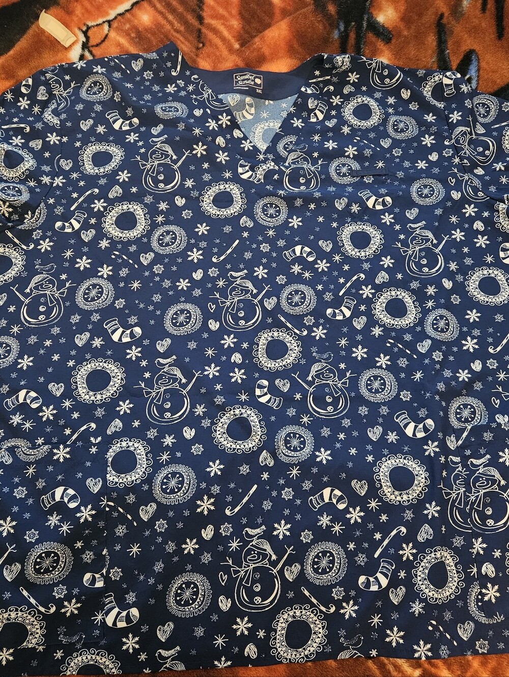 Sanibel Scrubs 3XL Navy Blue With White Christmas Decor